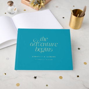 Die Abenteuer Beginnen Aqua Blau Hochzeit Gästebuch