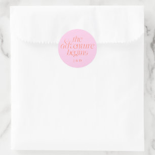 Die Abenteuer Beginnen Hochzeit Orange Pink Runder Aufkleber