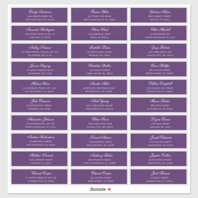 Die Adresse der lila Gäste. Hochzeitstiefel Aufkleber (Blatt)