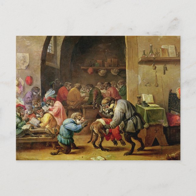 Die Affen in der Schule Postkarte (Vorderseite)