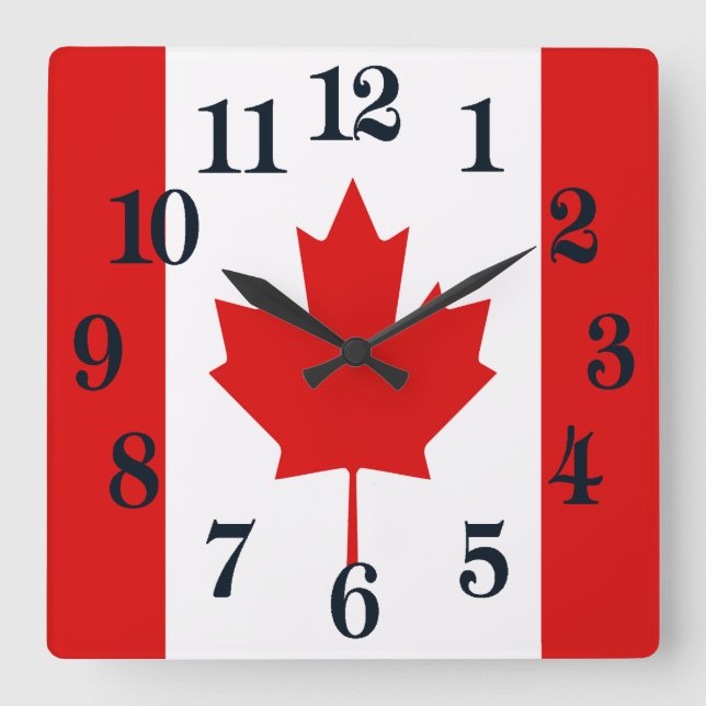 Die Ahornblattflagge von Kanada Quadratische Wanduhr (Vorderseite)