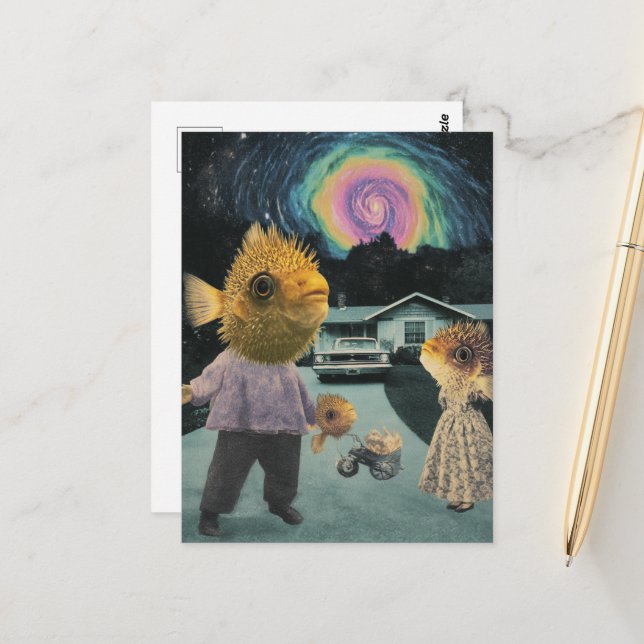 Die Alberne Surreal Fish Family Postkarte (Vorderseite/Rückseite Beispiel)