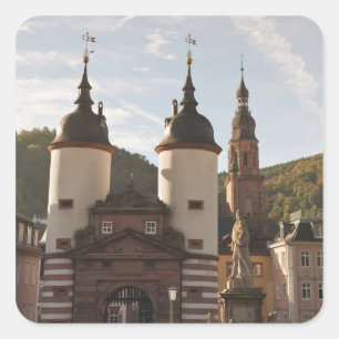 Die Alte Brücke in der Altstadt, Heidelberg, Deuts Quadratischer Aufkleber