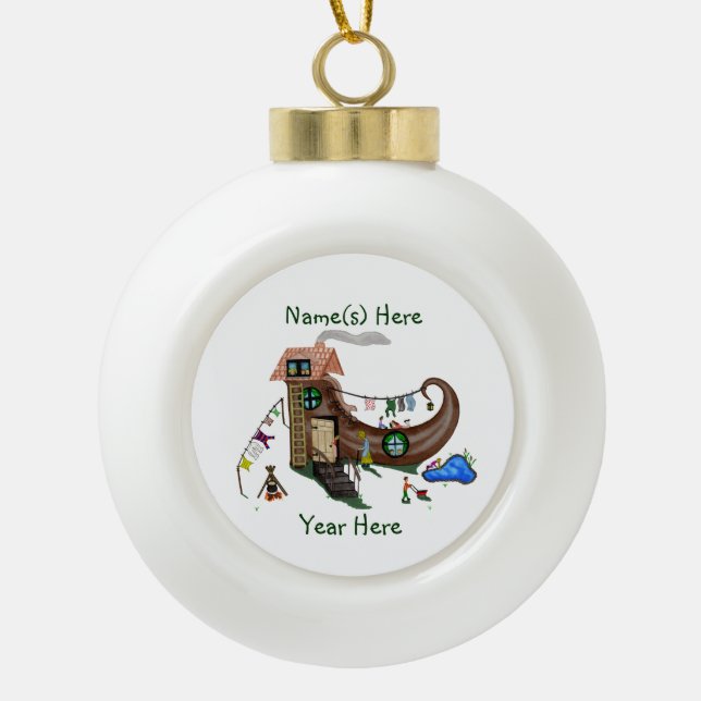 Die alte Frau im Schuh Keramik Kugel-Ornament (Vorderseite)
