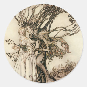 Die alte Frau im Wald von Arthur Rackham Runder Aufkleber