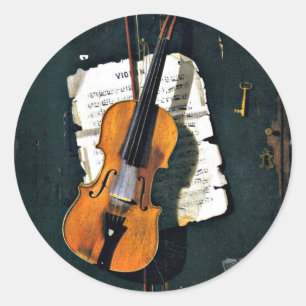 Die alte Violine, feine Kunstmalerei Runder Aufkleber