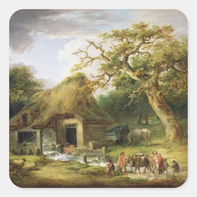 Die alte Wassermühle von 1790 (Öl auf Leinwand) Quadratischer Aufkleber (Vorderseite)