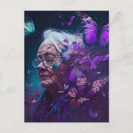 Die ältere Frau mit Lila Schmetterlingen Postkarte