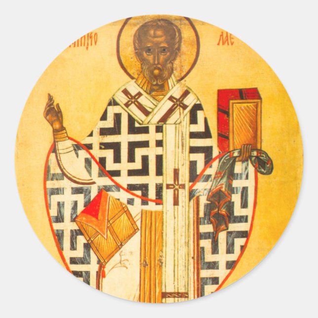 Die altrussische Ikone St.Nicholas Runder Aufkleber (Vorderseite)