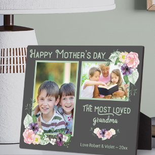 Die am meisten geliebte Oma - Florales Grau & Grün Fotoplatte