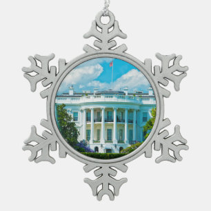 Die amerikanische Flagge des Weißen Hauses Foto Schneeflocken Zinn-Ornament