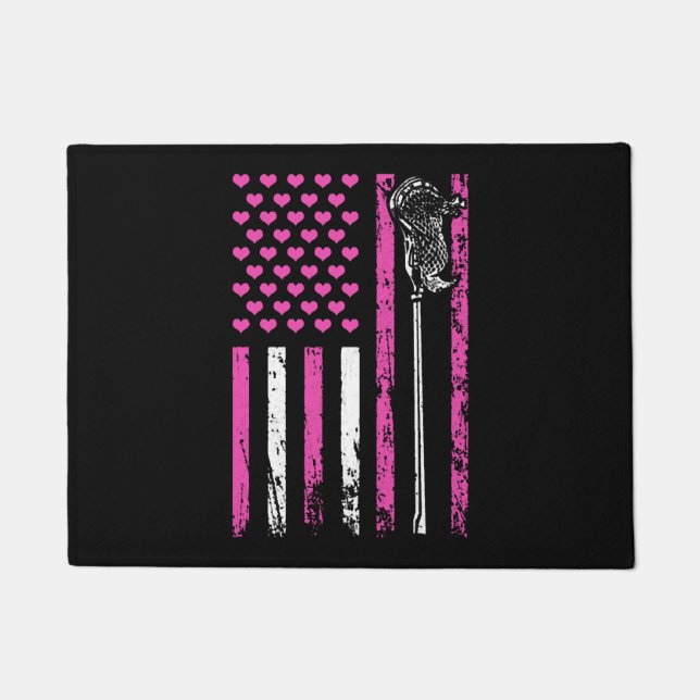 Die amerikanische Sportflagge Lacrosse Stick Valen Fußmatte (Vorderseite)