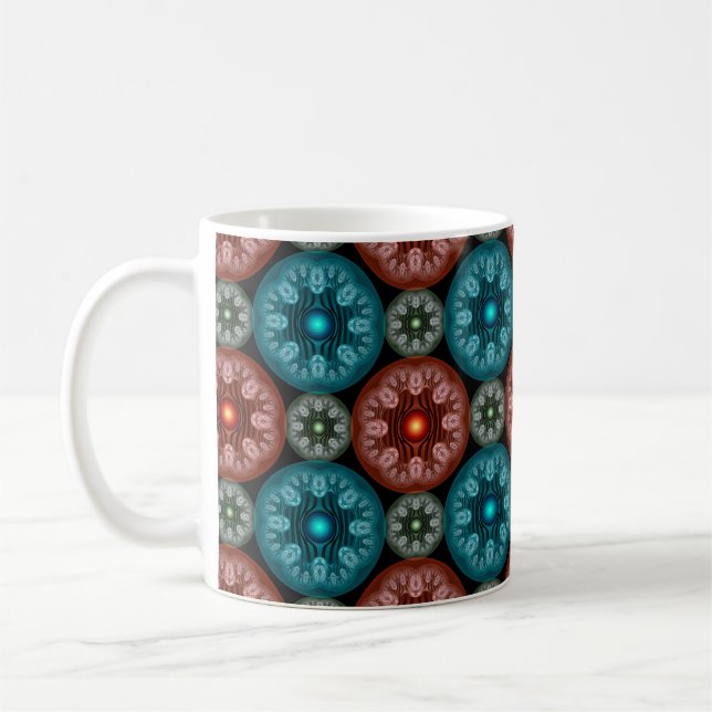 Die angenehme, farbenfrohe Dekoration Kaffeetasse (Links)