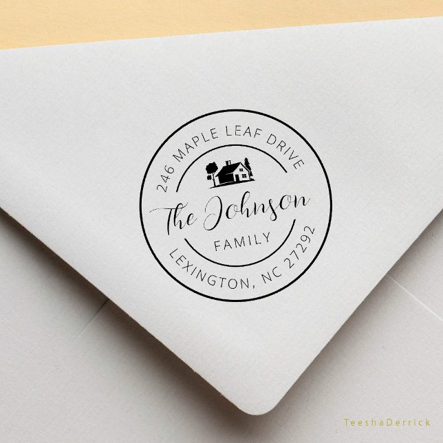 Die Ankündigung der neuen Hausantrittsrede Gummistempel (Our New House Address Announcement Modern Rustic Round Rubber Stamp)