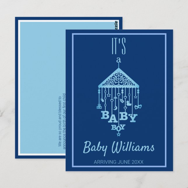 Die Ankündigung einer Baby Boy Blue Schwangerschaf Postkarte (Vorne/Hinten)