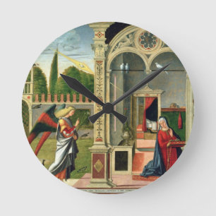 Die Ankündigung (Öl auf Platte) 2 Runde Wanduhr