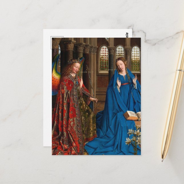 Die Ankündigung von Jan van Eyck Postkarte (Vorderseite/Rückseite Beispiel)