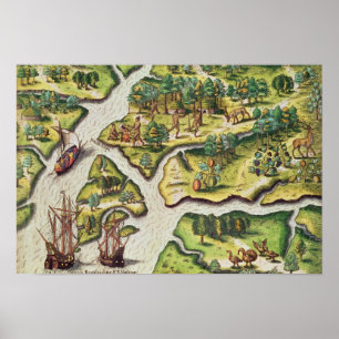 Die Ankunft der Franzosen in Port Royal Poster