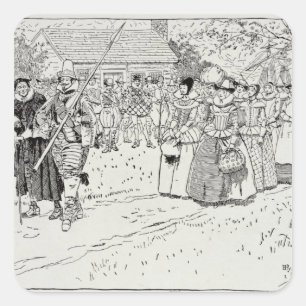 Die Ankunft der jungen Frauen bei Jamestown Quadratischer Aufkleber