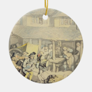 Die Ankunft des Bühne-Zuges am Sun-Gasthaus, Keramik Ornament