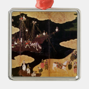 Die Ankunft des Portugiesen in Japan 2 Silbernes Ornament
