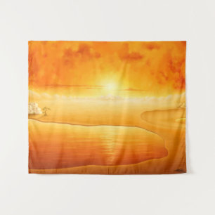 "Die Ankunft" surrealistische Sonnenuntergang Wüst Wandteppich