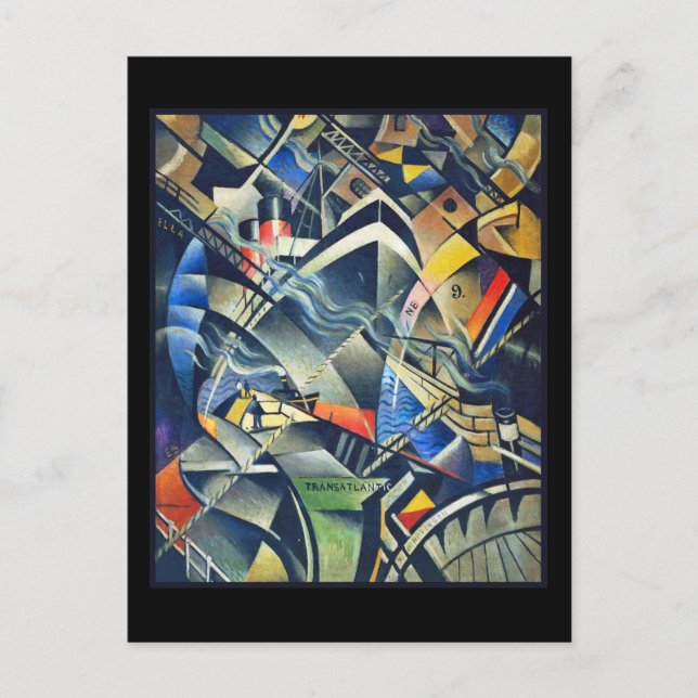 Die Ankunft von Nevinson mit schwarzem Hintergrund Postkarte (Vorderseite)