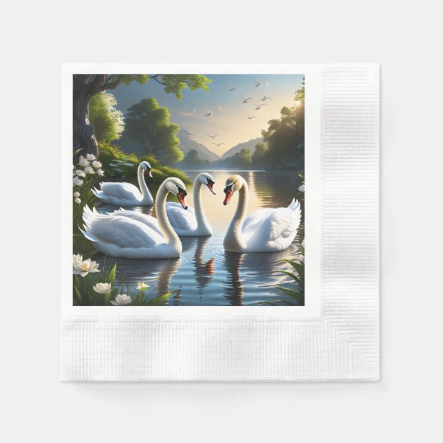 Die anmutigen, weißen Schwäne sind ein vertrauter  Serviette (Vorderseite)