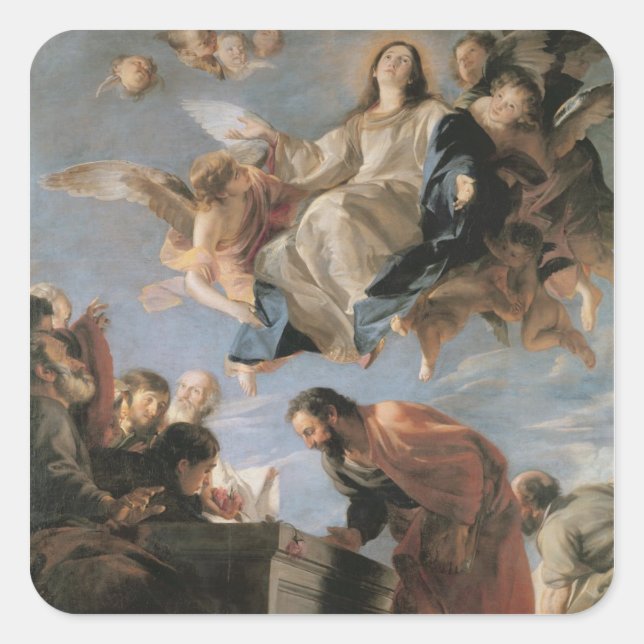 Die Annahme der Jungfrau, 1673 (Öl auf Leinwand) Quadratischer Aufkleber (Vorderseite)