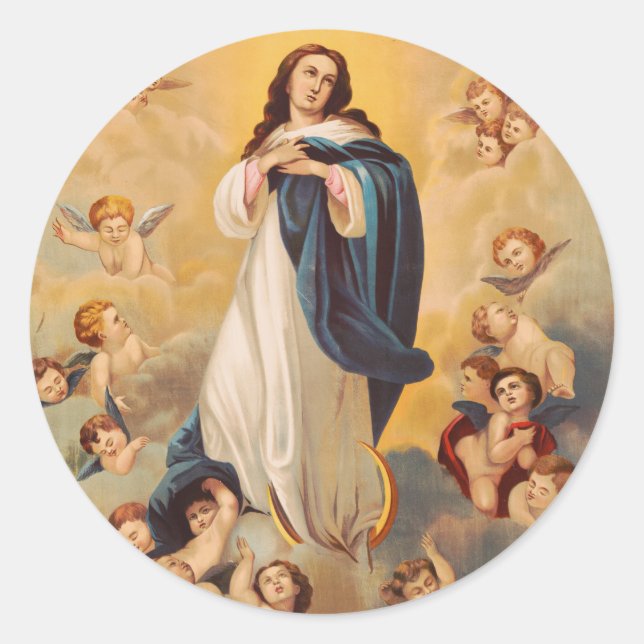 Die Annahme der Jungfrau Mary Runder Aufkleber (Vorderseite)