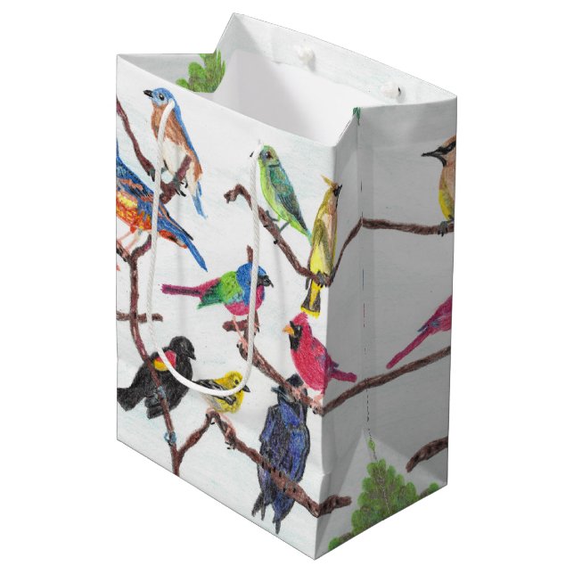 Die Ansammlungs-bunte Singvogel-mittlere Mittlere Geschenktüte (Vorderseite Schrägansicht)
