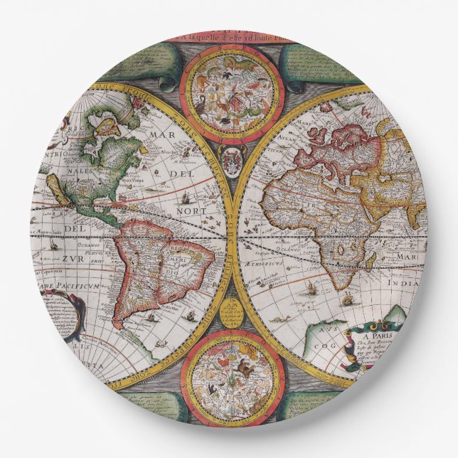 Die antike französische Karte der Welt Pappteller (Vorderseite)