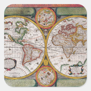 Die antike französische Karte der Welt Quadratischer Aufkleber