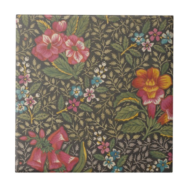 Die antike französische Toile de Jouy-Zweigstelle  Fliese (Vorderseite)