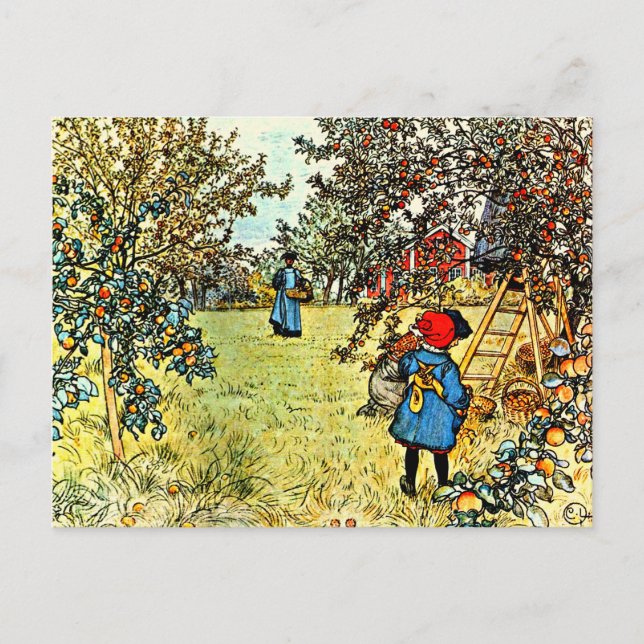 Die Apfelernte Postkarte (Vorderseite)