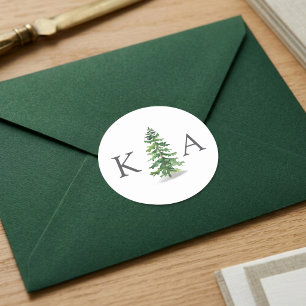 Die Aquarell-Kiefernwald-Hochzeitskollektion Runder Aufkleber