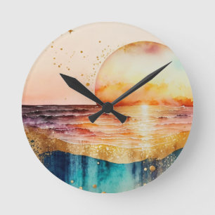 Die Aquarell-Strand-Serie Design 3 Runde Wanduhr