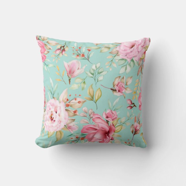 Die Aquarellblau blaue Rose Nahtlos Kissen (Vorderseite)