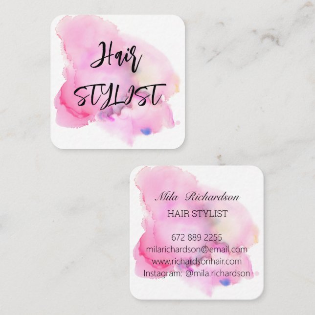 Die Aquarellfarben pink elegant modern Quadratische Visitenkarte (Vorne/Hinten)