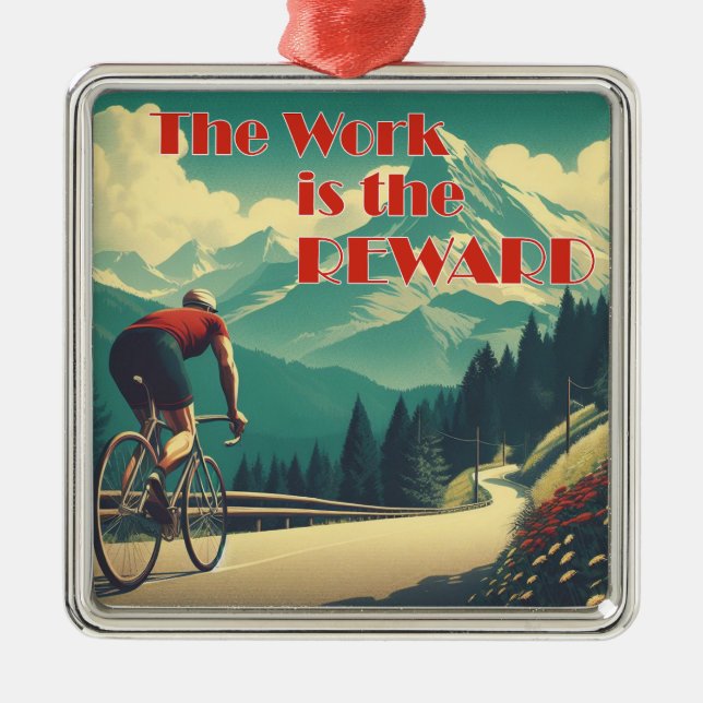 Die Arbeit ist das belohnte Radgebirge Ornament Aus Metall (Vorne)