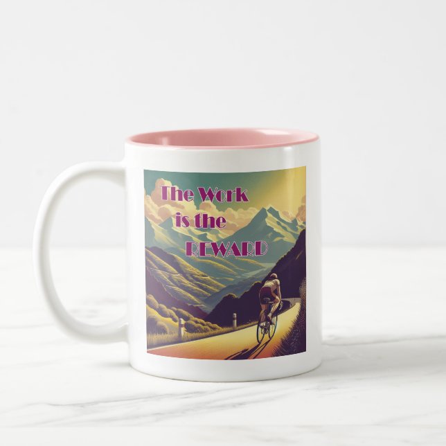 Die Arbeit ist die Belohnung für die Fahrradgebirg Zweifarbige Tasse (Links)