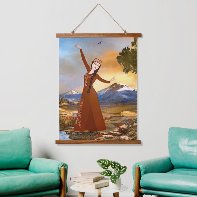 Die armenische Tänzerin-Tapisserie mit Holztäfelun Wandteppich Mit Holzrahmen (Wohnzimmer)
