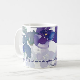 Die Augen des Herrn, lila Aquarell-Blumen Kaffeetasse