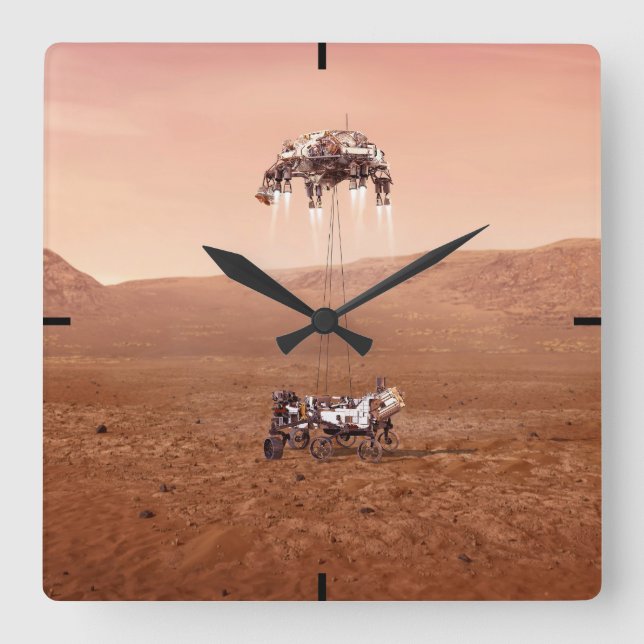 Die Ausdauer lief sicher auf den Mars. Quadratische Wanduhr (Vorderseite)