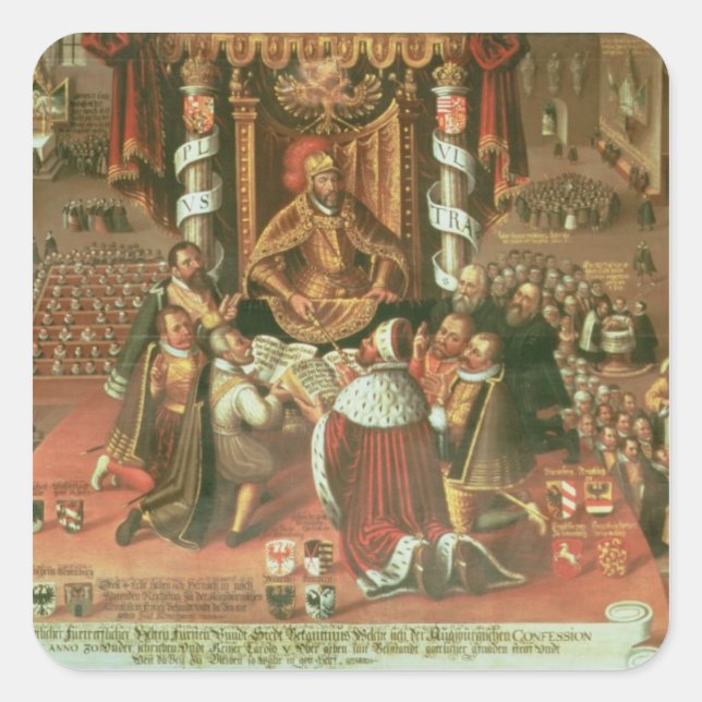 Die Auslieferung des Augsburger Beichs Quadratischer Aufkleber (Vorderseite)