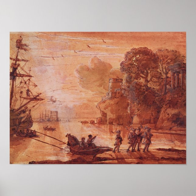 Die Ausschiffung von Kriegern in einem Hafen Poster (Vorne)