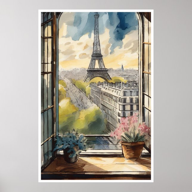 Die Aussicht auf Paris, den Eiffelturm und das Lou Poster (Vorne)