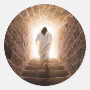 Die Aussicht - Jesus geht ins Licht Runder Aufkleber