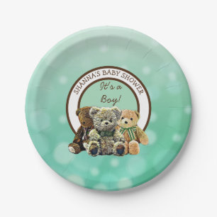 Die Baby-Dusche des grünen und braunen Teddy Bären Pappteller