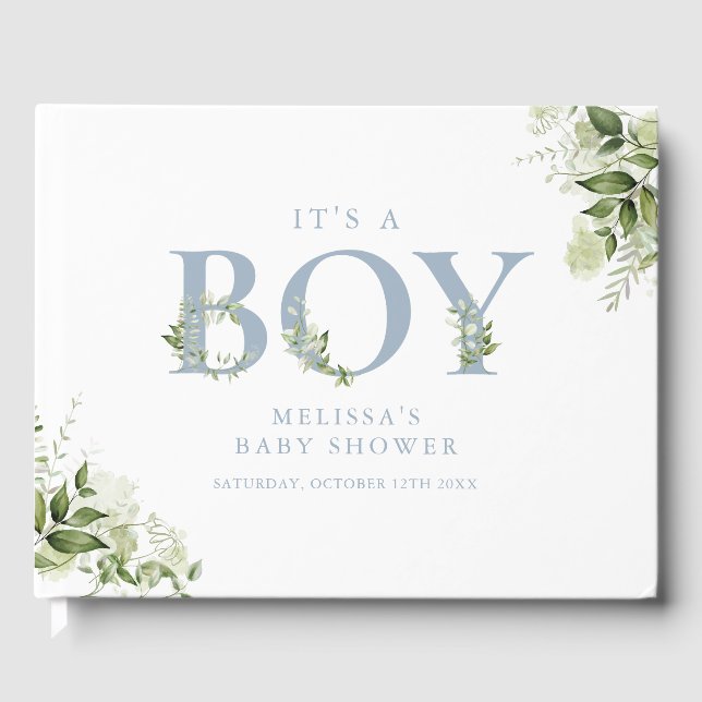 Die Baby-Dusche ist ein Junge Dusty Blue Greeneren Gästebuch (Vorderseite)
